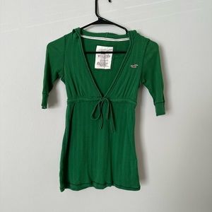 Hollister Y2K Very Rare Hooded Babydoll V Neck Top XS Green - Good Condition